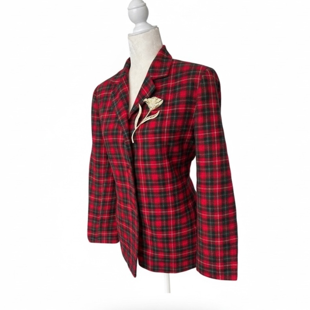 Jones Club Wool Blazer – Red/Black Tartan Plaid – Medium ( 14)